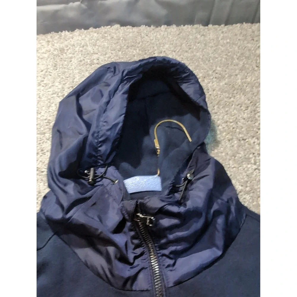 Polo Ralph Lauren Mens Navy Blue Full Zip Mixed Media‎ Nylon Hood Hoodie Large